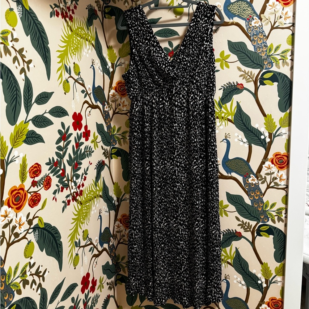 Thyme Maternity Black, White, and Pink V-Neck Maxi Dress